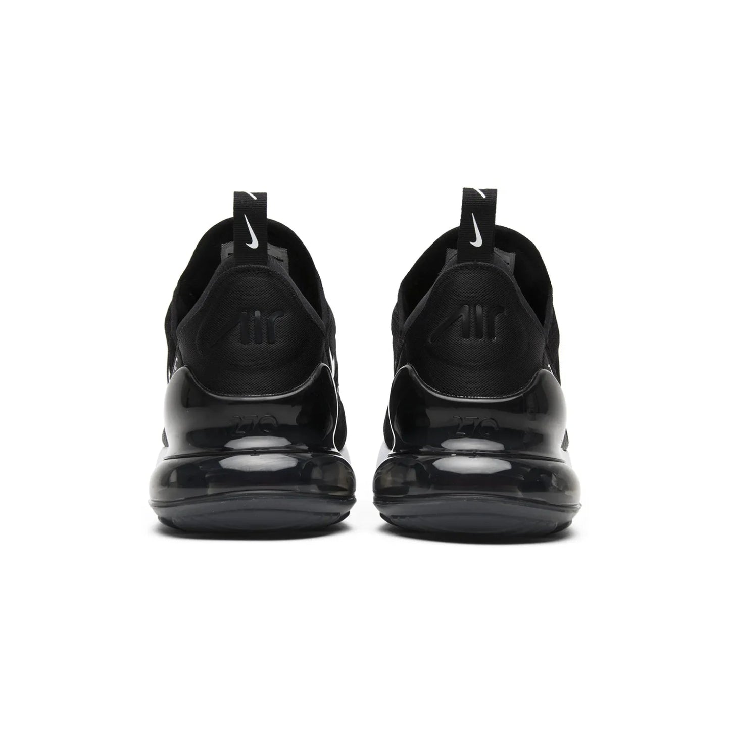 Black slip-on shoes with a glossy finish on a white background