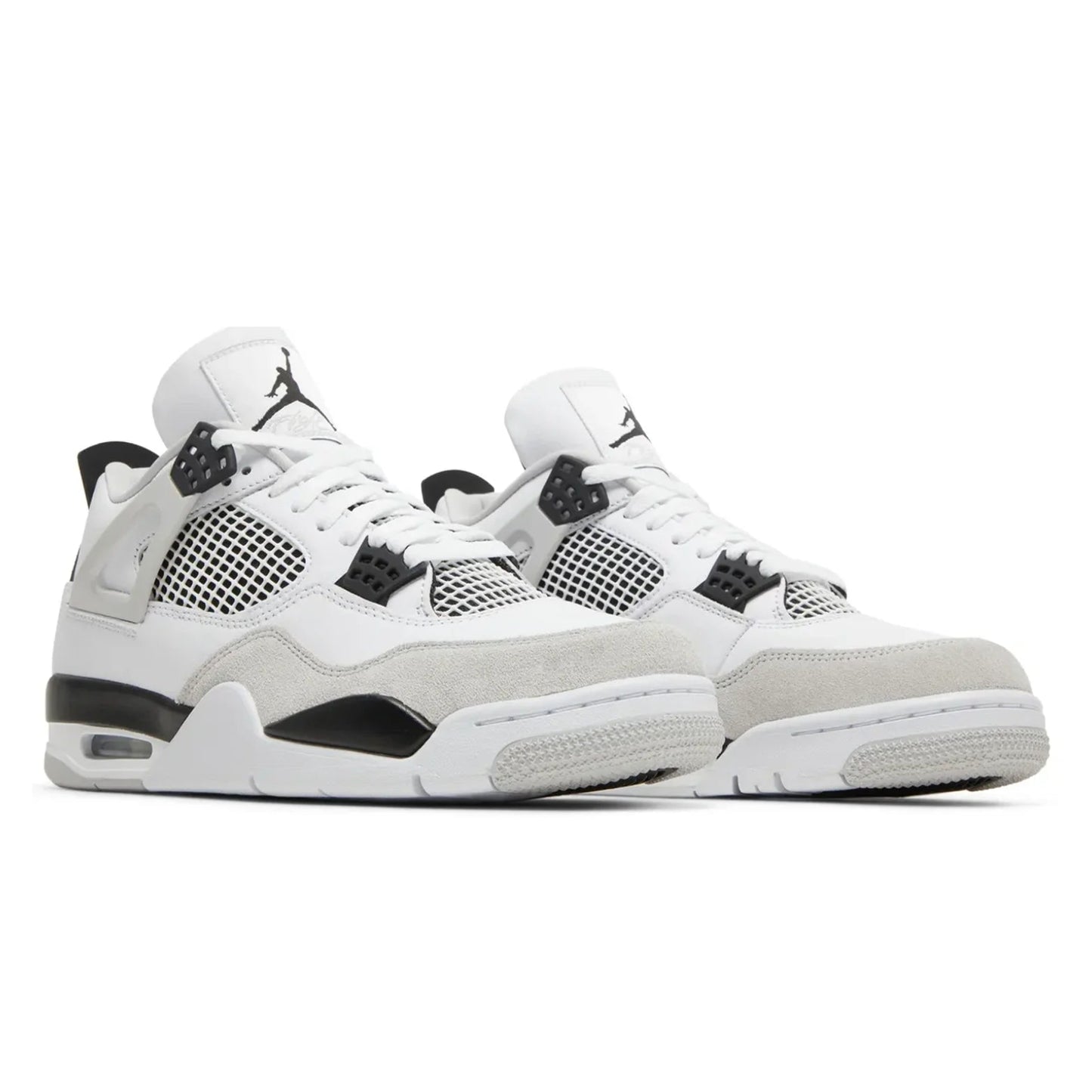 White sneakers with black accents on a white background