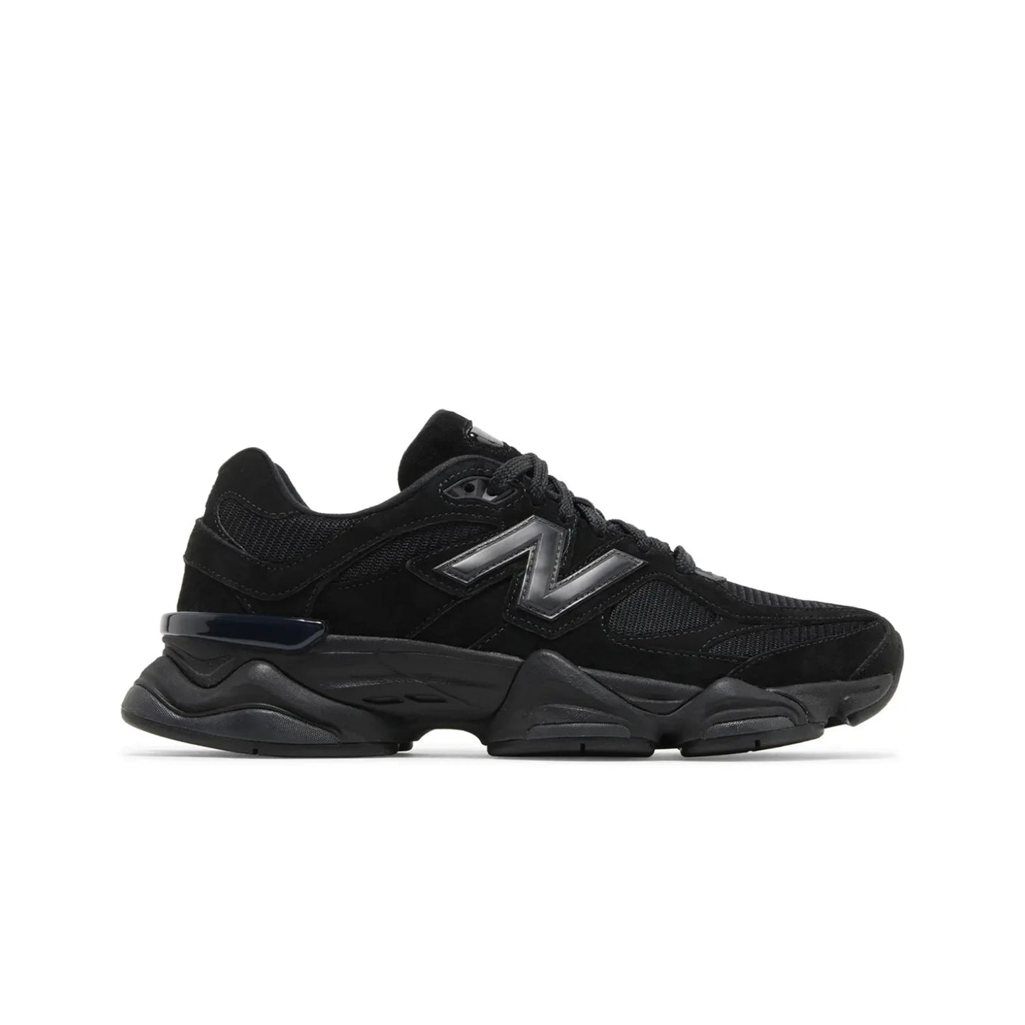 Black sneaker with New Balance logo on a white background