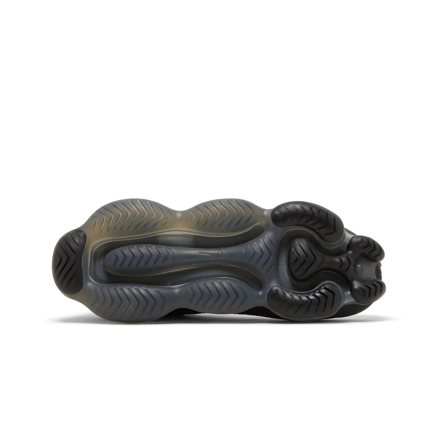 Black sneaker with unique sole design on a white background