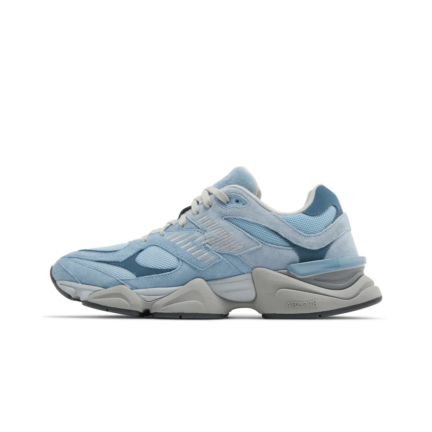 Light blue sneaker with gray sole on a white background