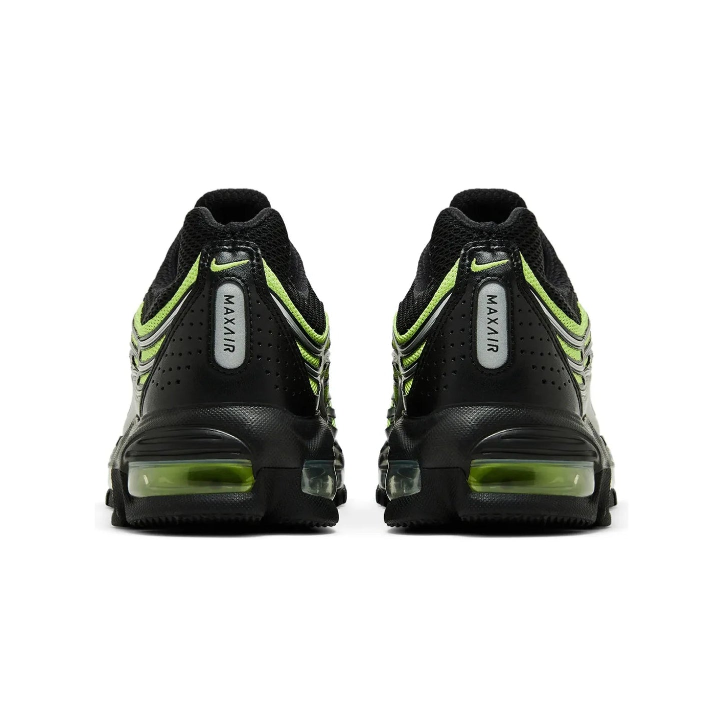 Black and green athletic shoes with 'Max Air' branding on a white background