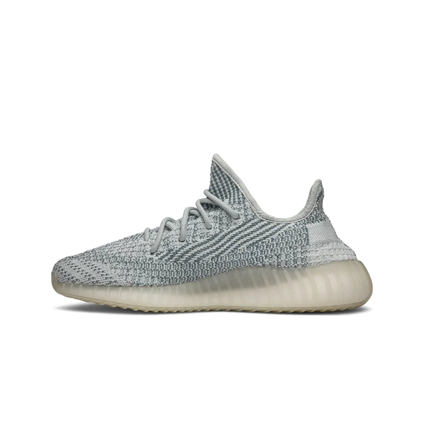 Gray sneaker with a white sole on a white background