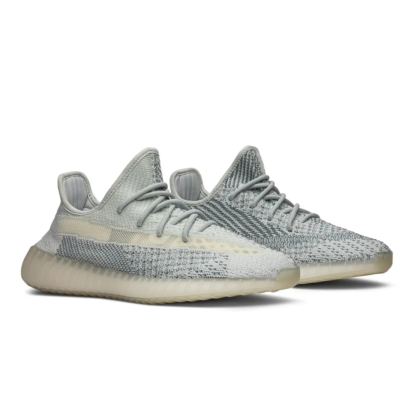 Pair of gray sneakers on a white background