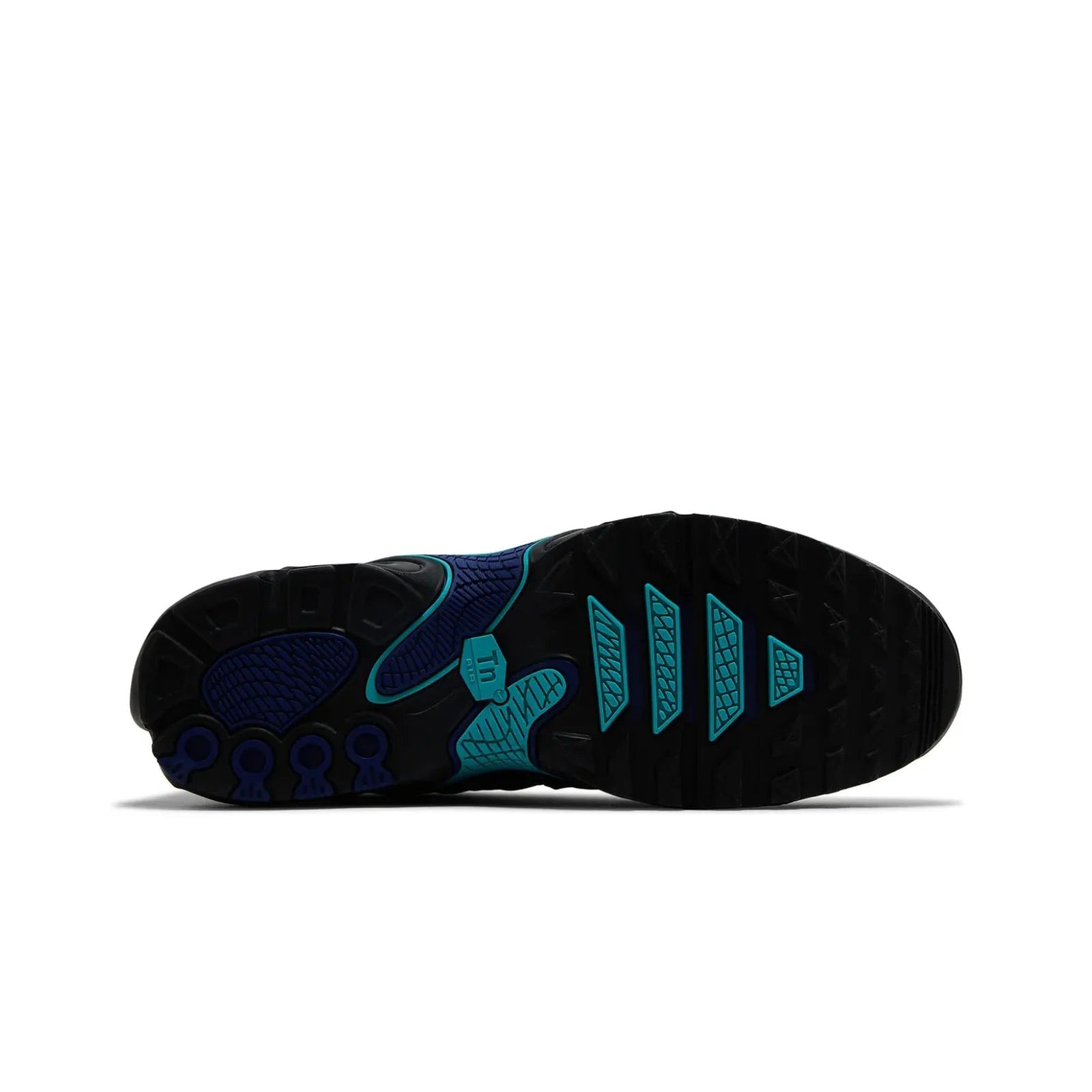 Black and blue athletic shoe on a white background
