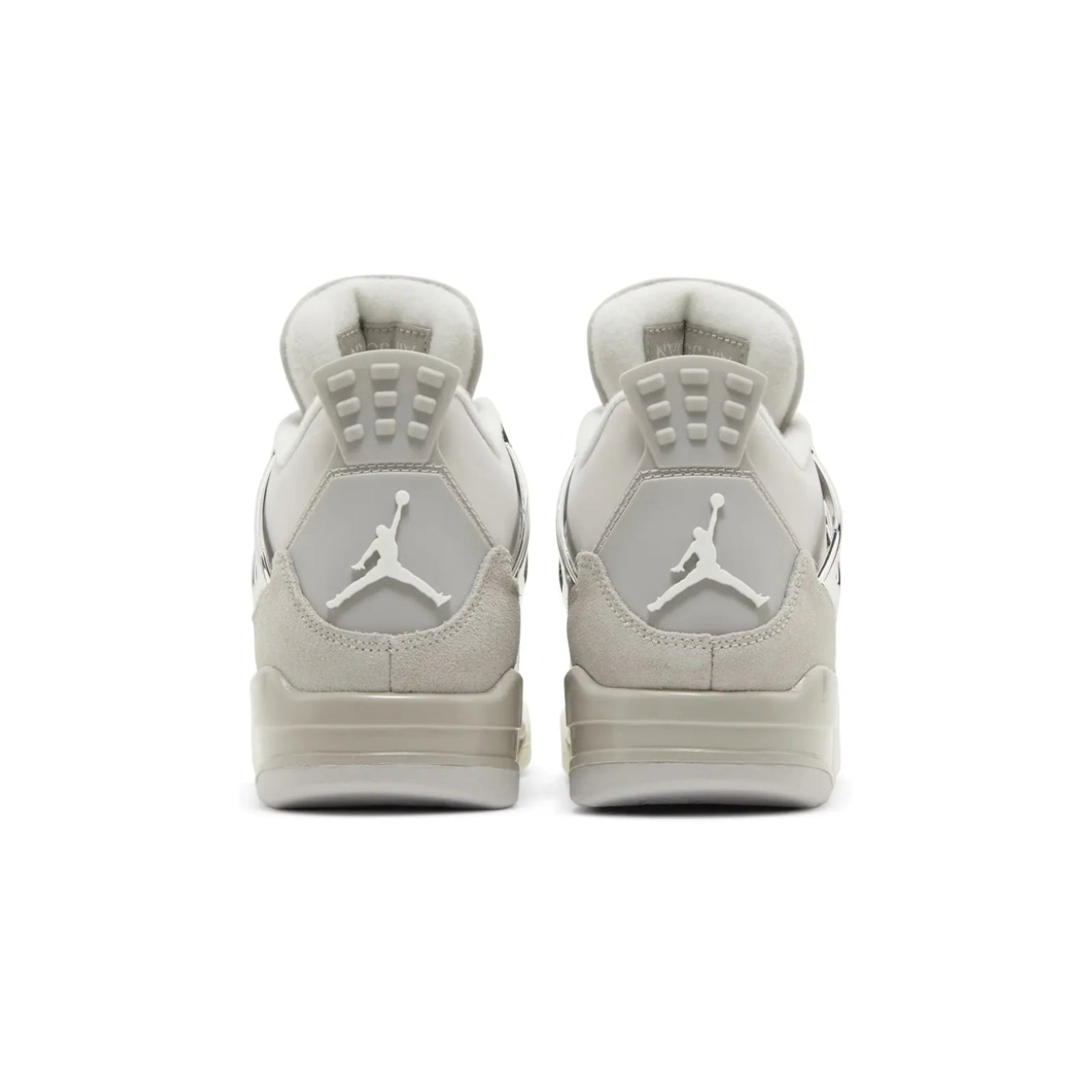 Pair of beige sneakers with a logo on a white background