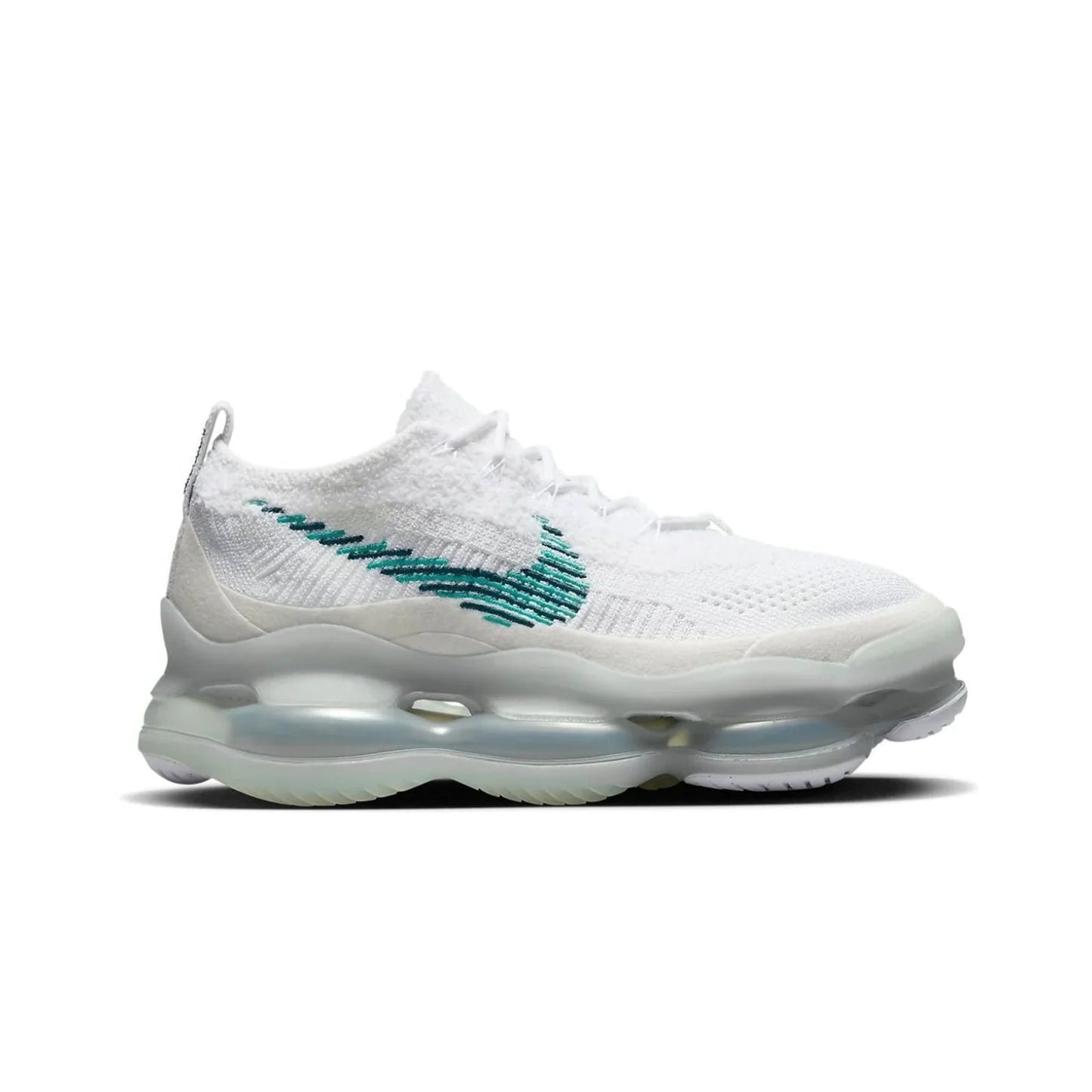 White sneaker with green accents on a white background