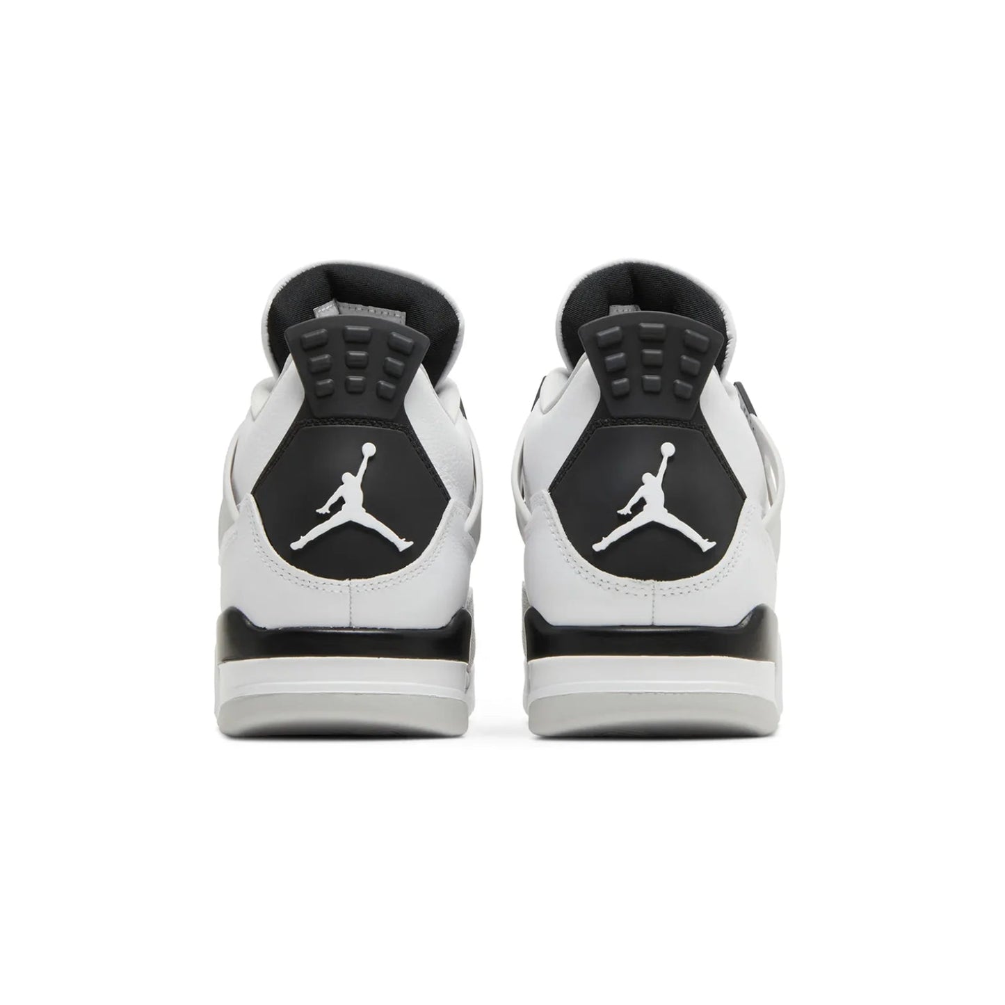 Pair of black and white sneakers with a logo on a white background