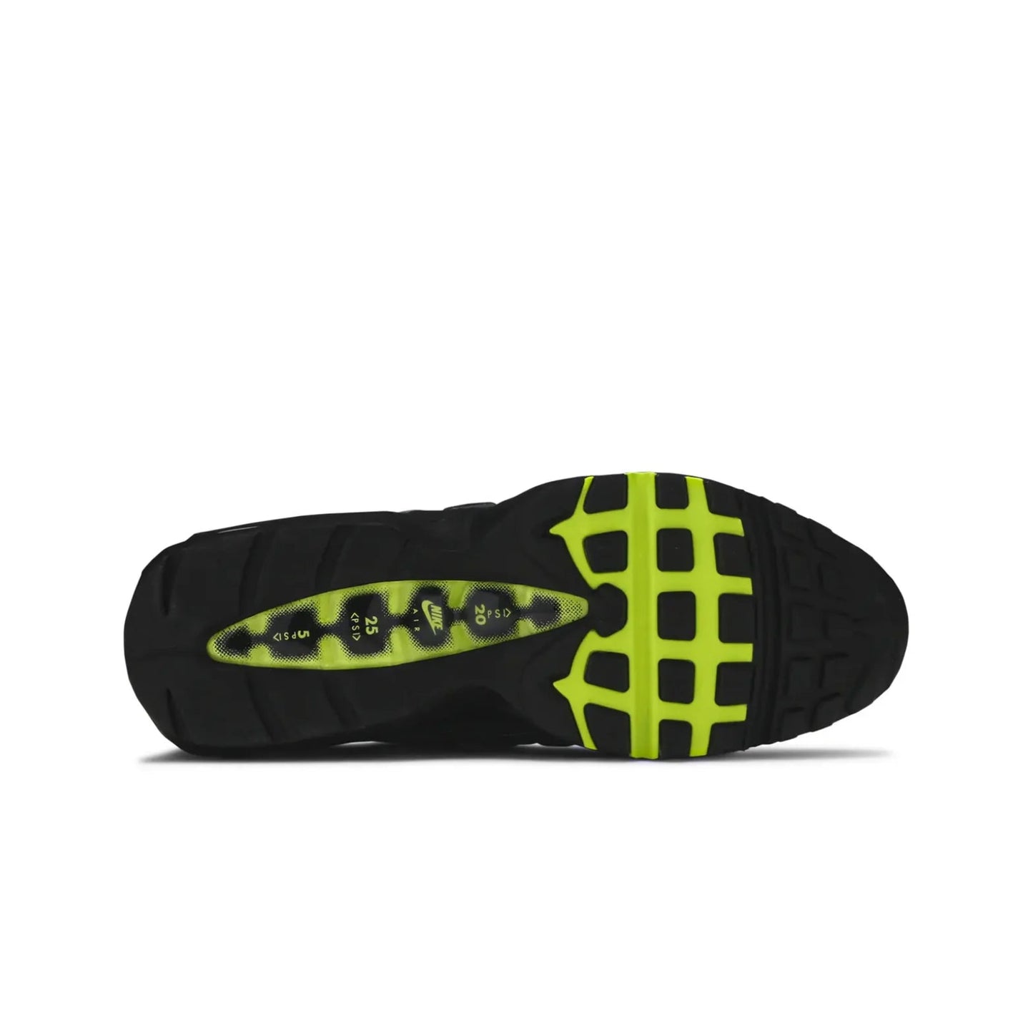 Black and yellow sole of a shoe on a white background
