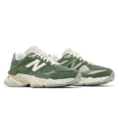 Green and beige sneakers on a white background