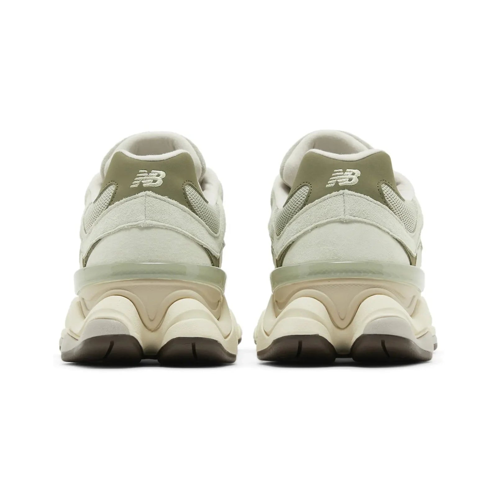 Pair of New Balance sneakers shown from the back on a white background
