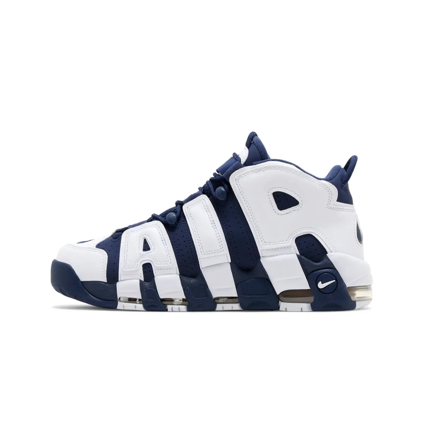 Navy and white sneaker with 'AIR' branding on a white background