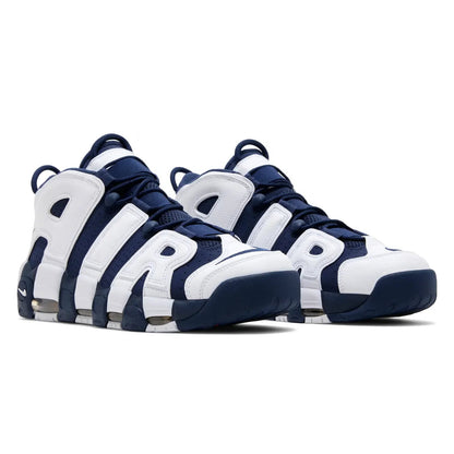 Navy and white sneakers with 'Air' branding on a white background