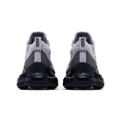 Gray and black athletic shoes on a white background