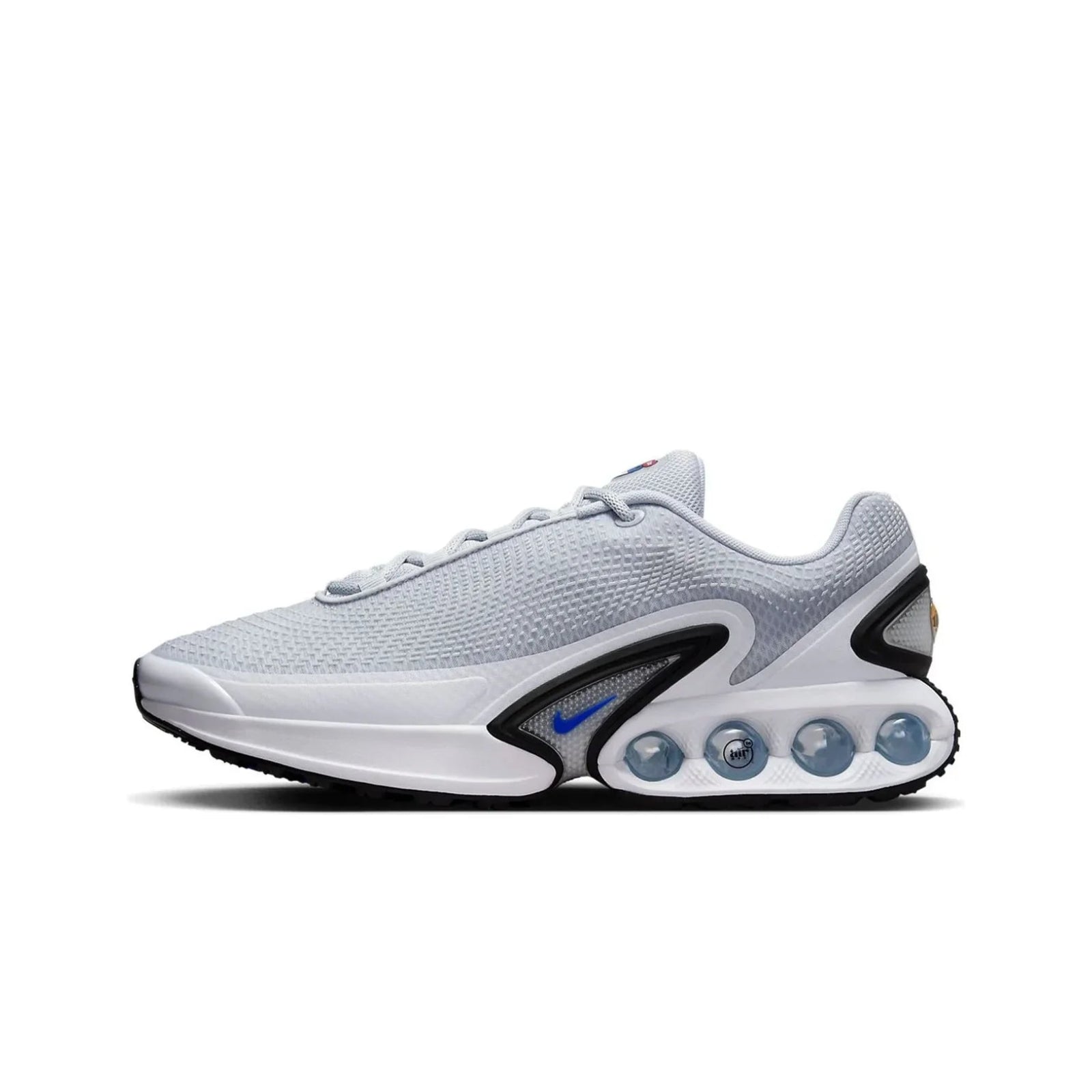 White athletic shoe with unique sole design on a white background