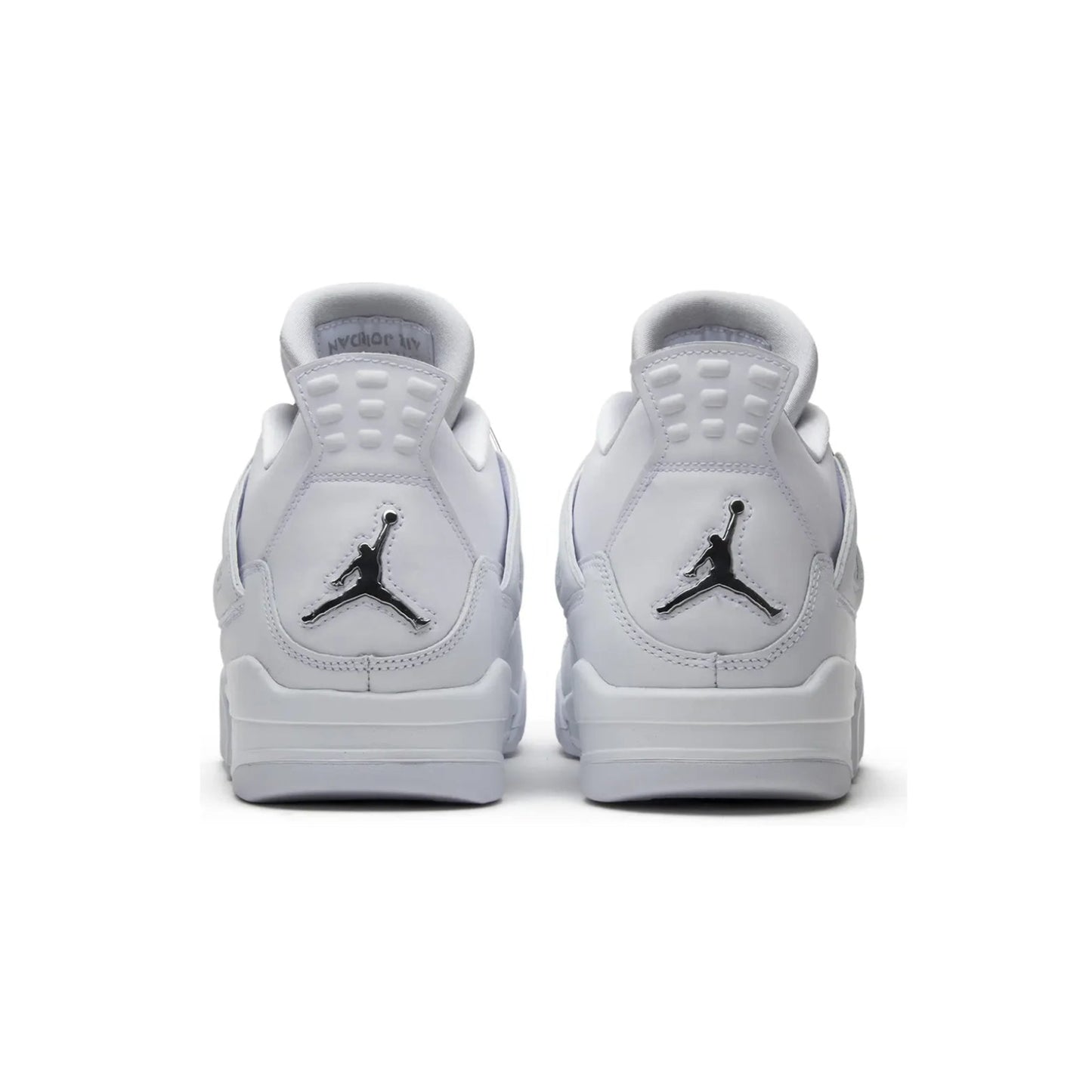 White sneakers with black logo on a white background