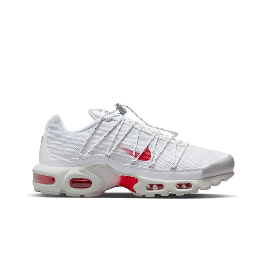 White sneaker with red accents on a white background