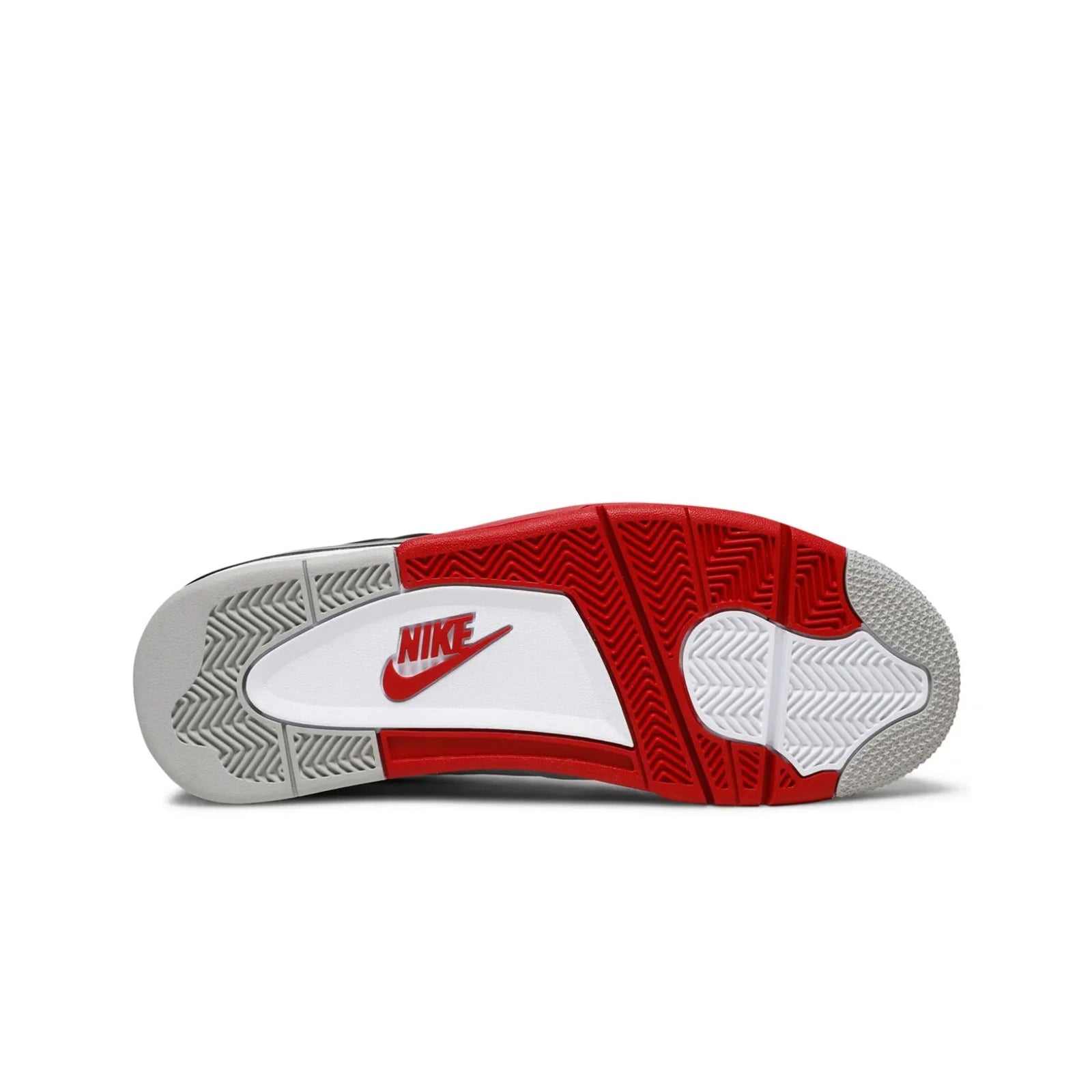 Red and white sneaker with Nike logo on a white background