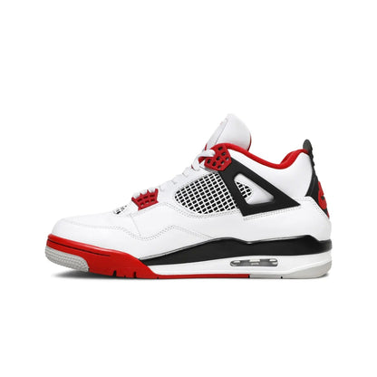 White sneaker with red and black accents on a white background