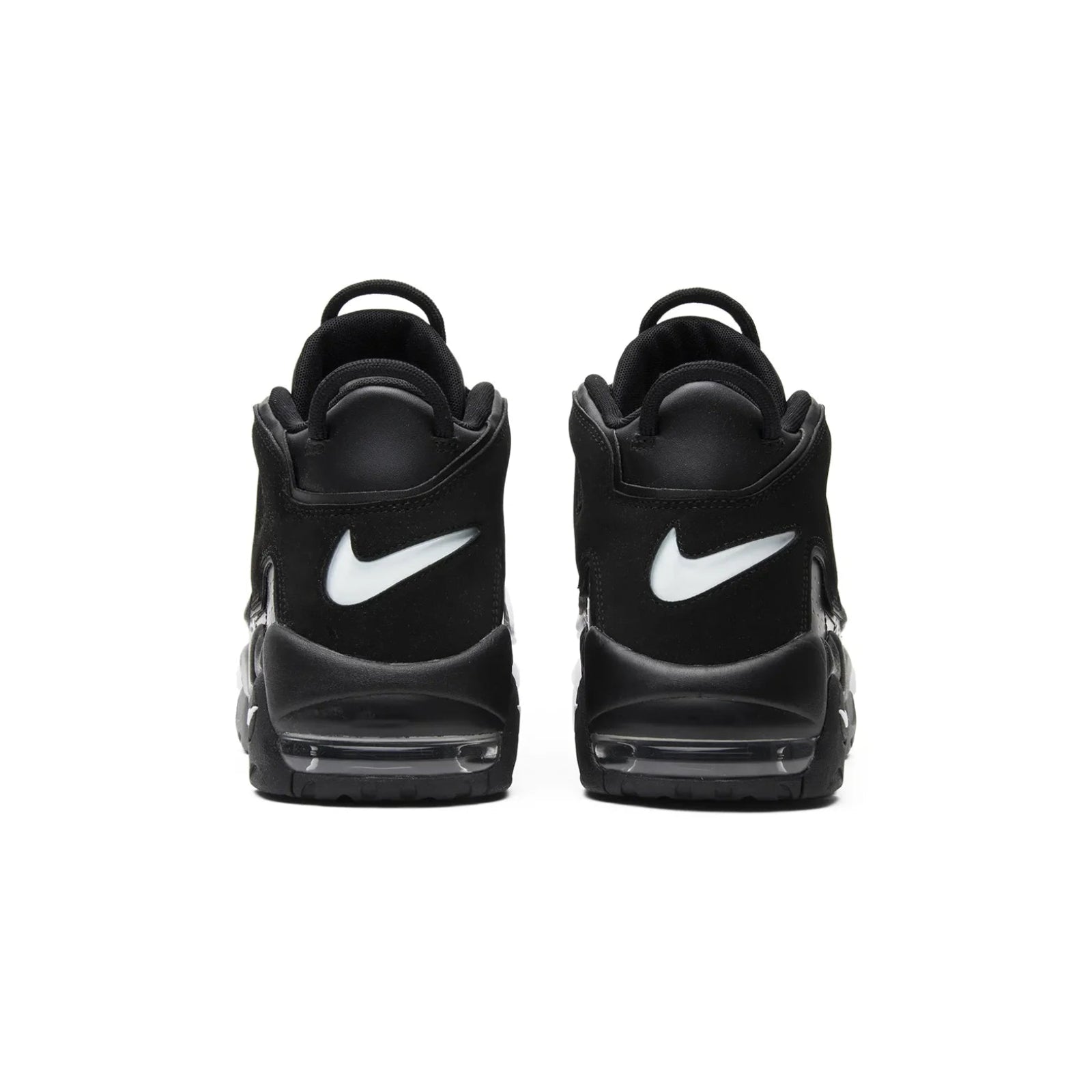 Black Nike sneakers with white swoosh logo on a white background