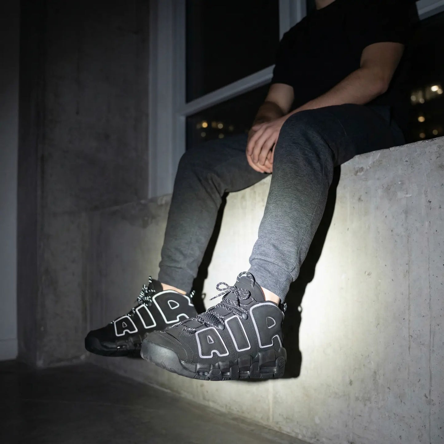 Nike Air More Uptempo Triple Black Reflective