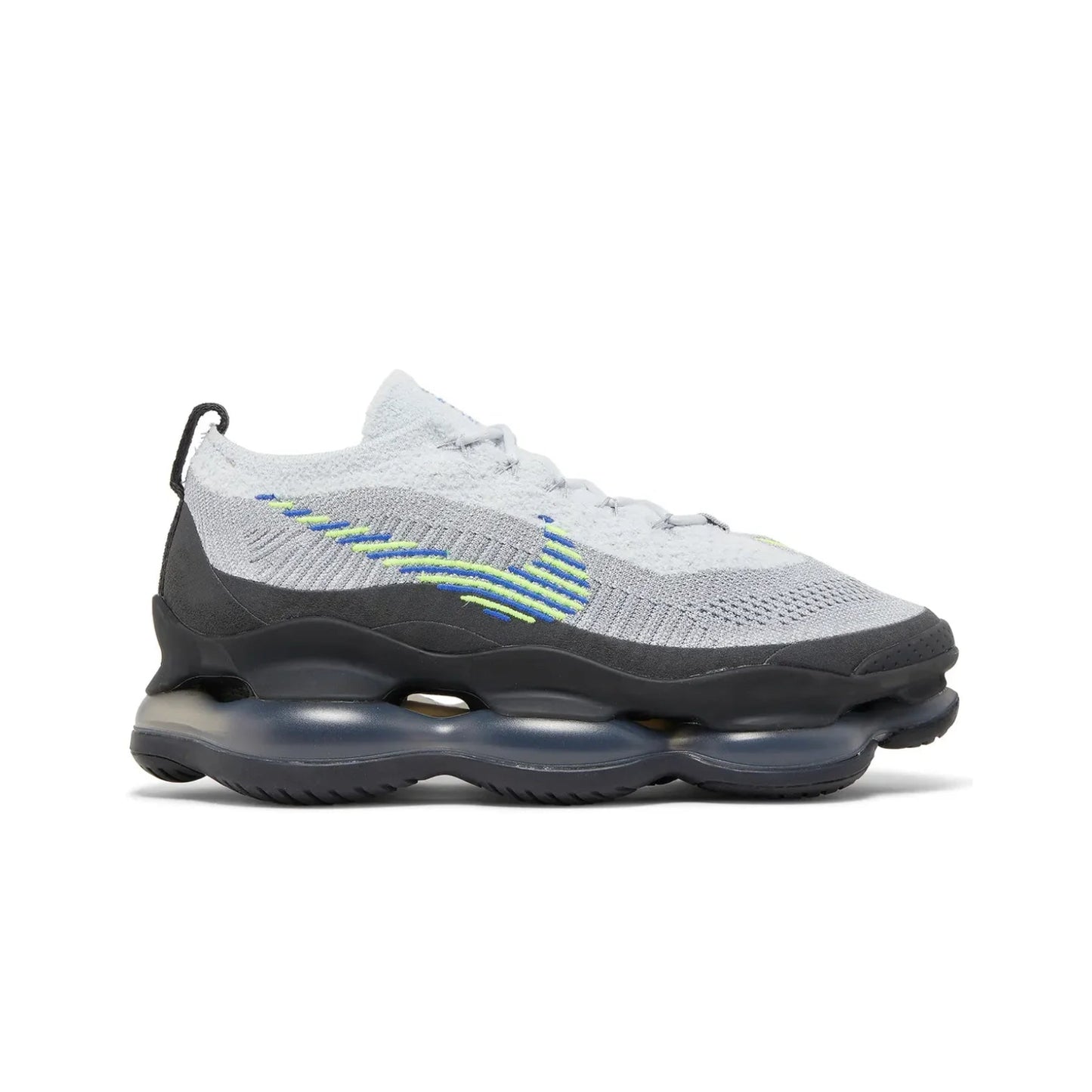 Sneaker with gray and black design on a white background