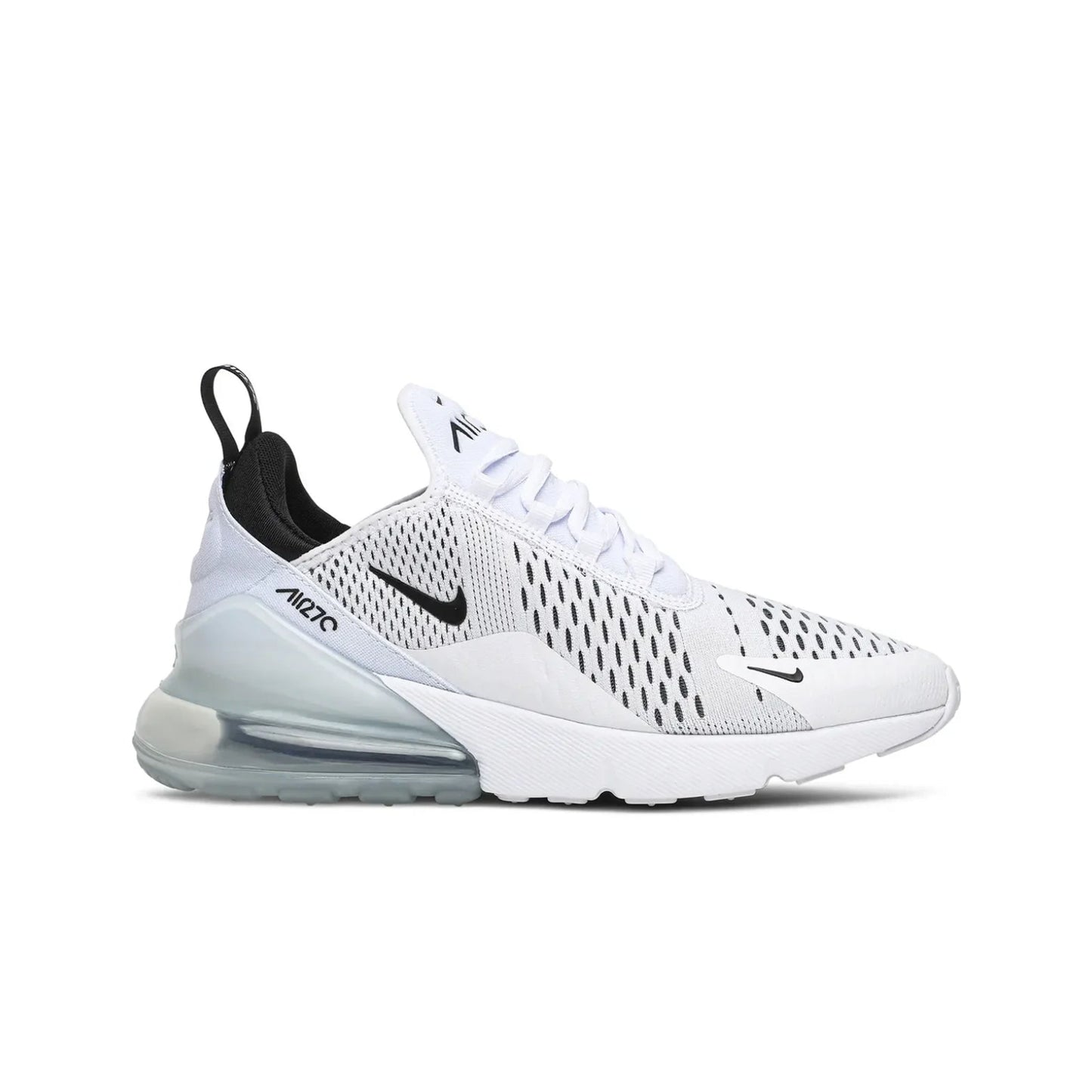 White sneaker with black Nike logo on a white background