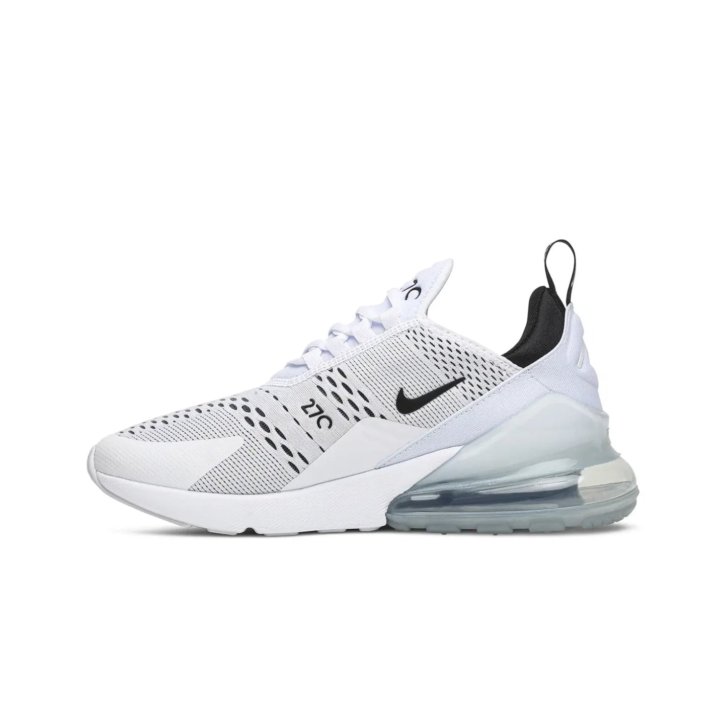 White sneaker with black accents on a white background