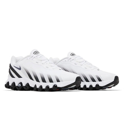 White athletic shoes with black stripes on a white background