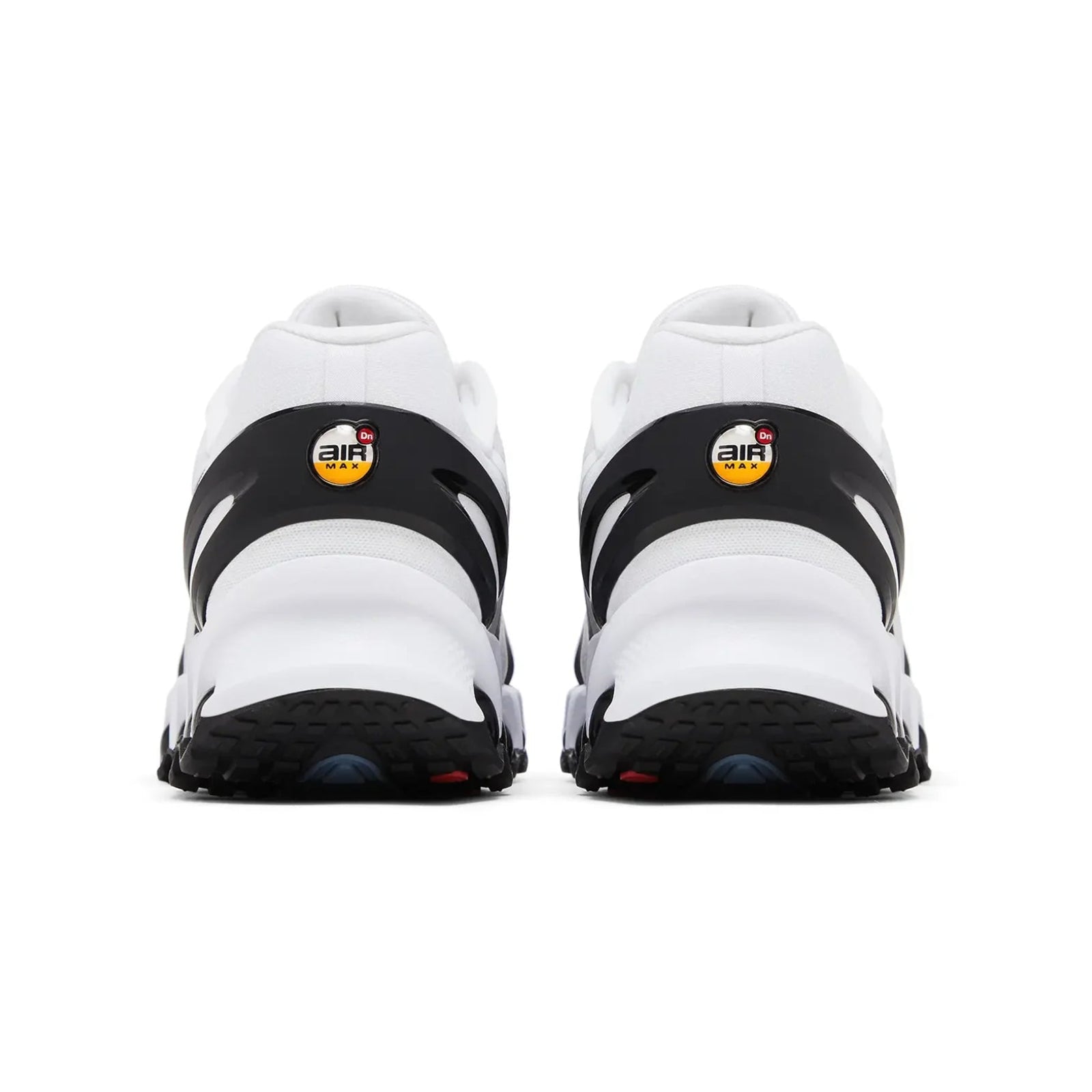 White sneakers with black accents and 'Air' logo on a white background