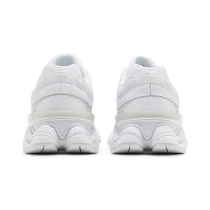 White sneakers shown from the back on a white background