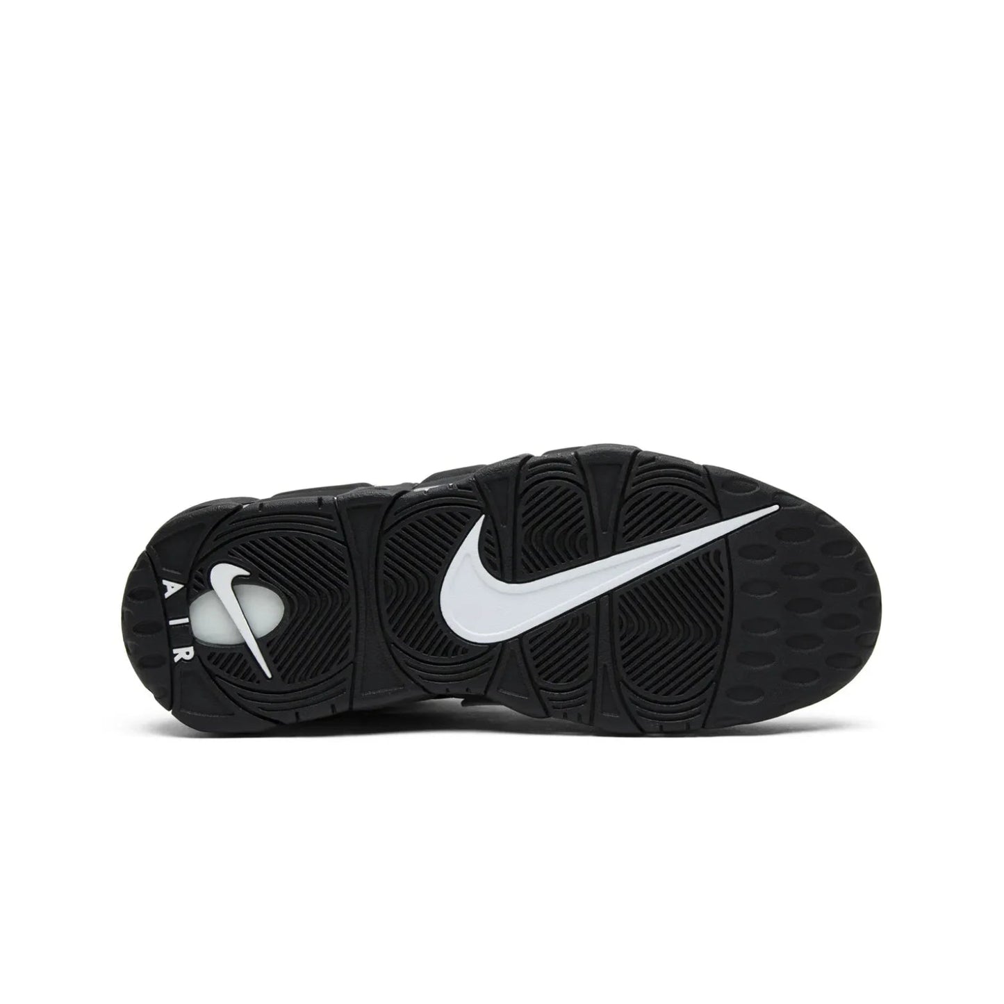 Black Nike sneaker with white swoosh logo on a white background