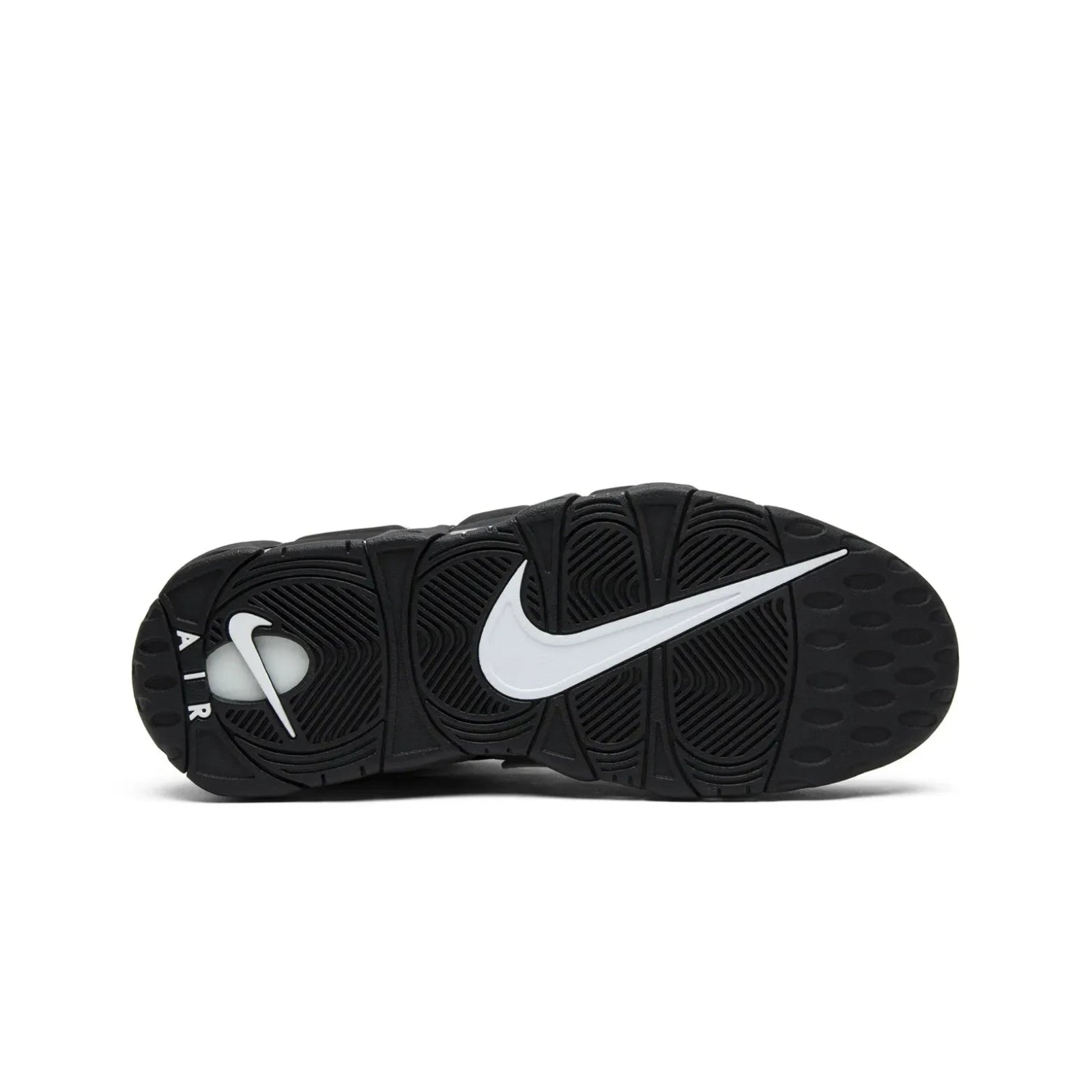 Black Nike sneaker with white swoosh logo on a white background