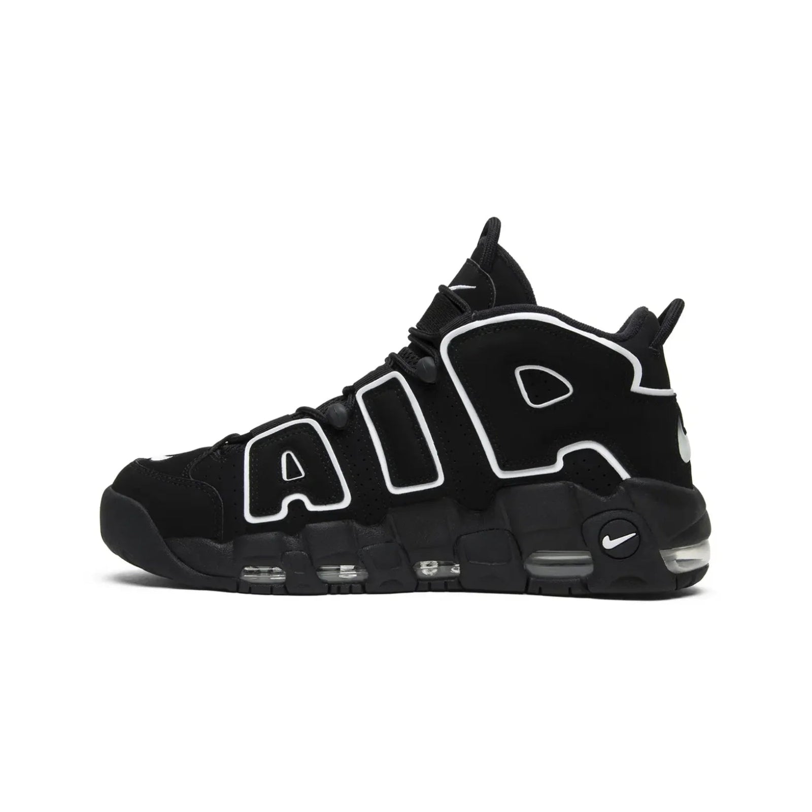 Black Nike Air More Uptempo sneaker on a white background