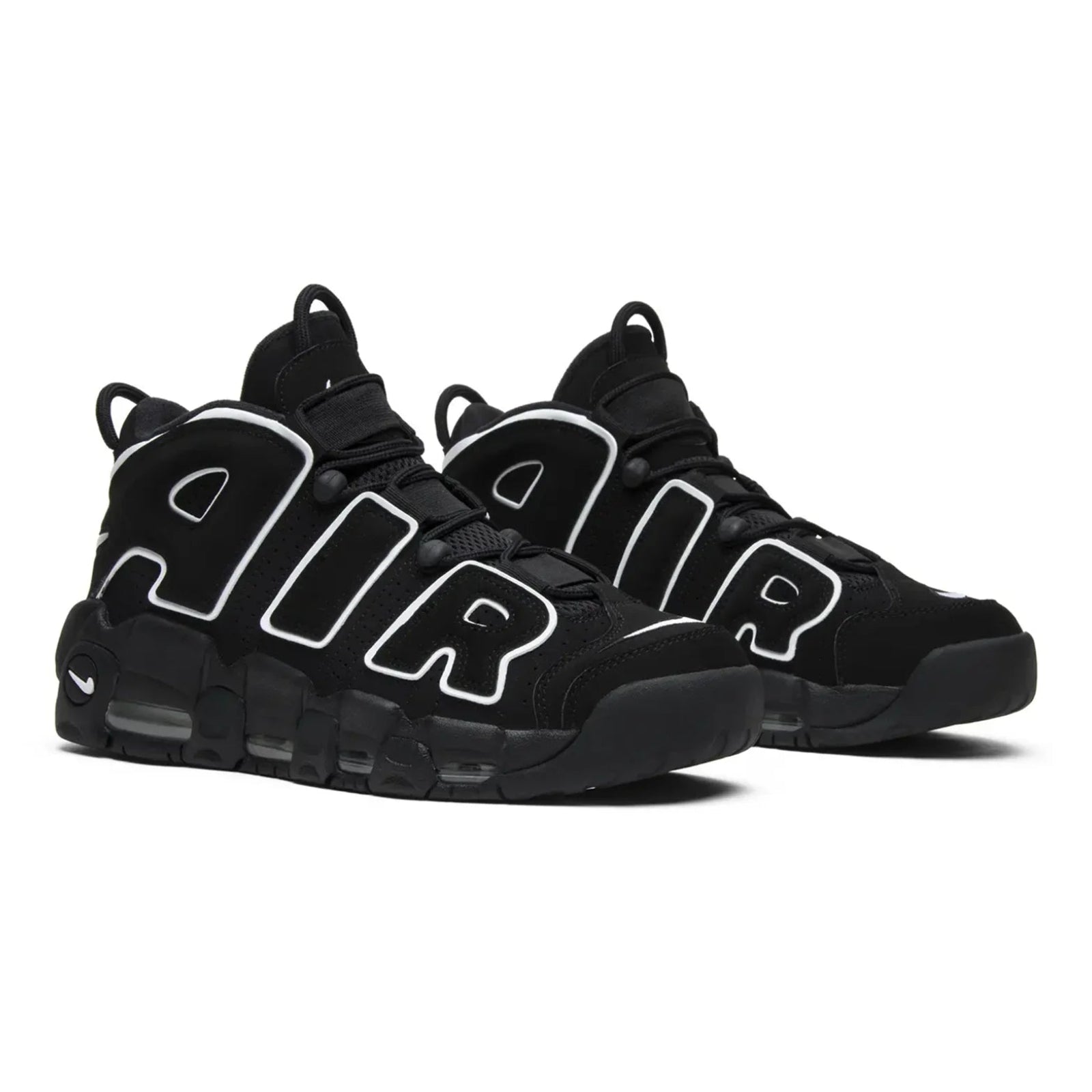 Black sneakers with 'AIR' branding on a white background