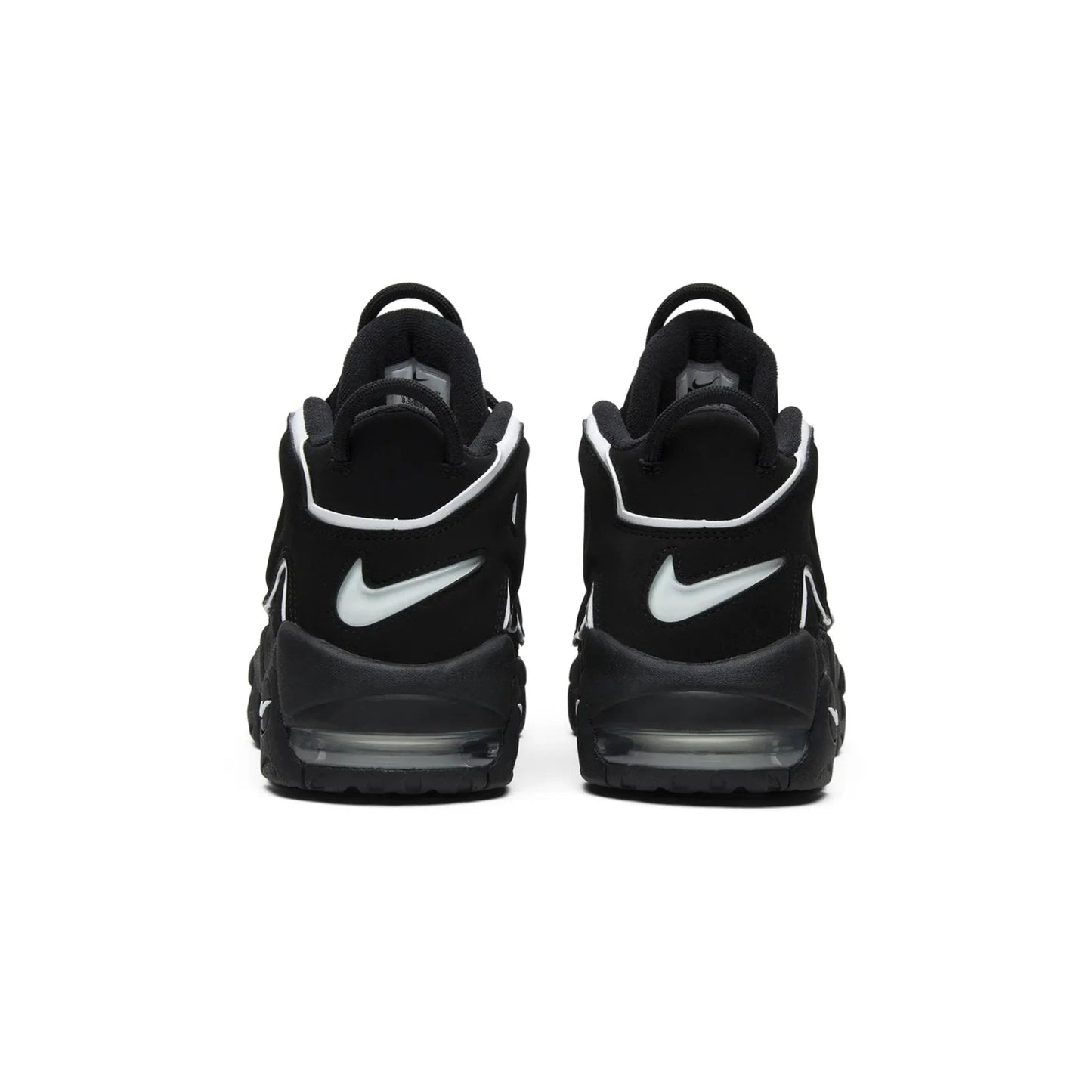 Black sneakers with white Nike logos on a white background